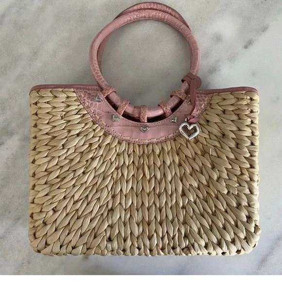 Brighton Leili Dusty Rose Straw Tote EUC - Picture 2 of 13